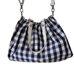 Agnes b blue and white gingham style sholder hand bag adjustable removable strap